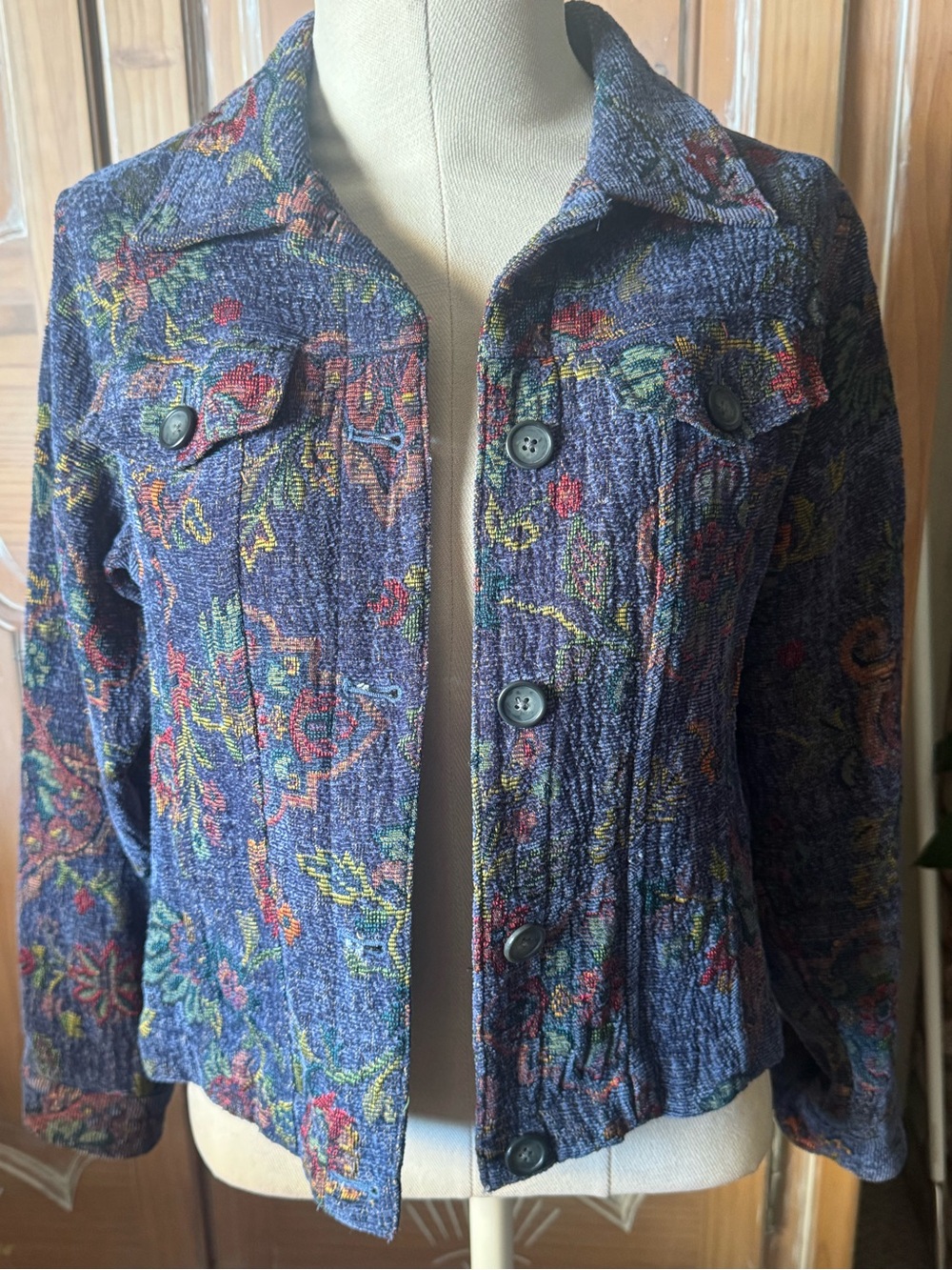 Coldwater Creek Purple Floral Textured Button Jacket